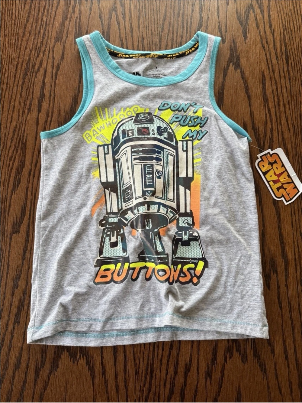 NWT Boys Size 7 Disney Star Wars R2D2 Tank Top Shirt Gray Short Sleeve  R2-D2